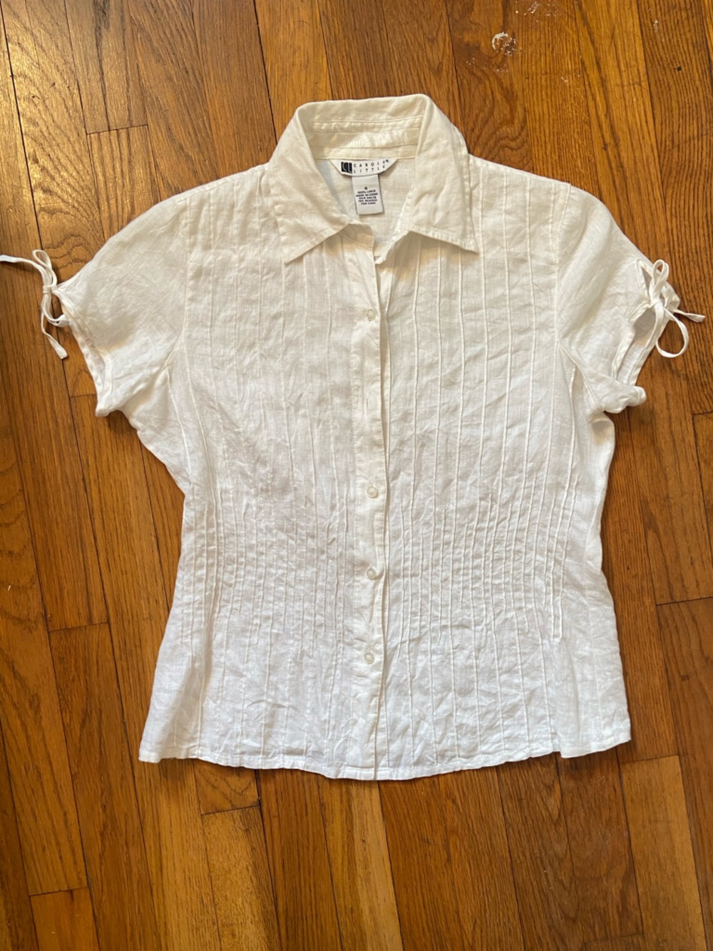 Carole Little White Linen Pintuck Button Top